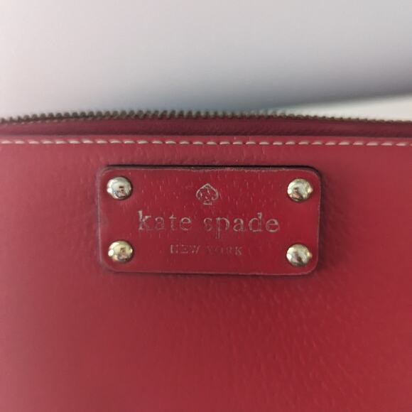 Women's Kate Spade Newberry Lane Red Leather Zip Around Wallet Dark Pink - Picture 8 of 9